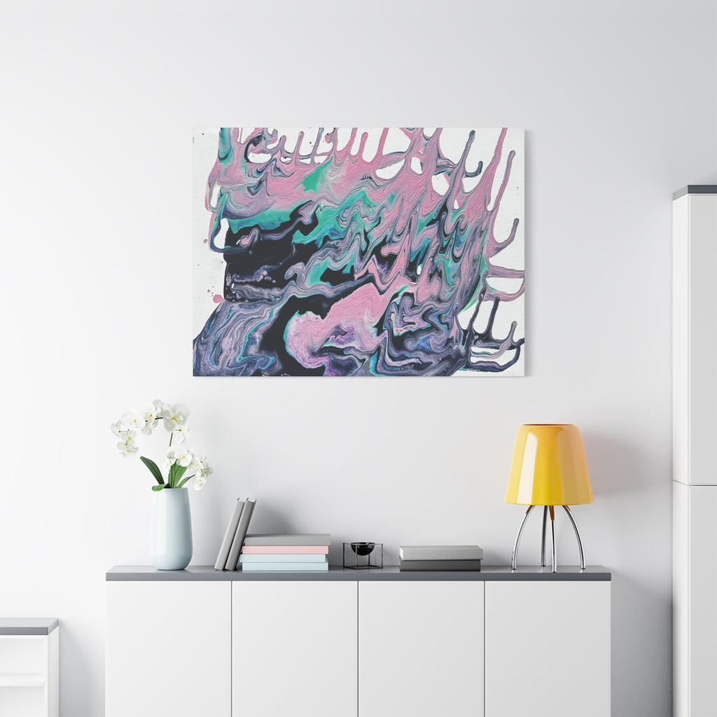 Dripping Abstract Pour Painting Canvas  Pink Teal Fluid Art Stretched Wall Decor