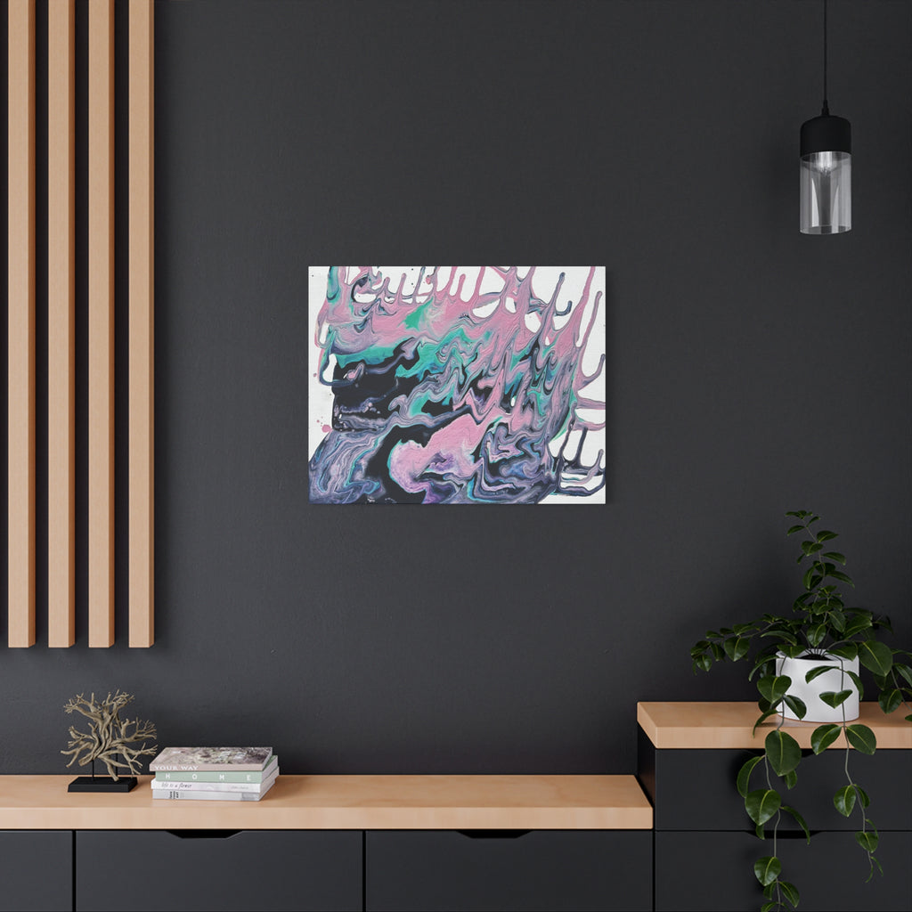 Dripping Abstract Pour Painting Canvas  Pink Teal Fluid Art Stretched Wall Decor