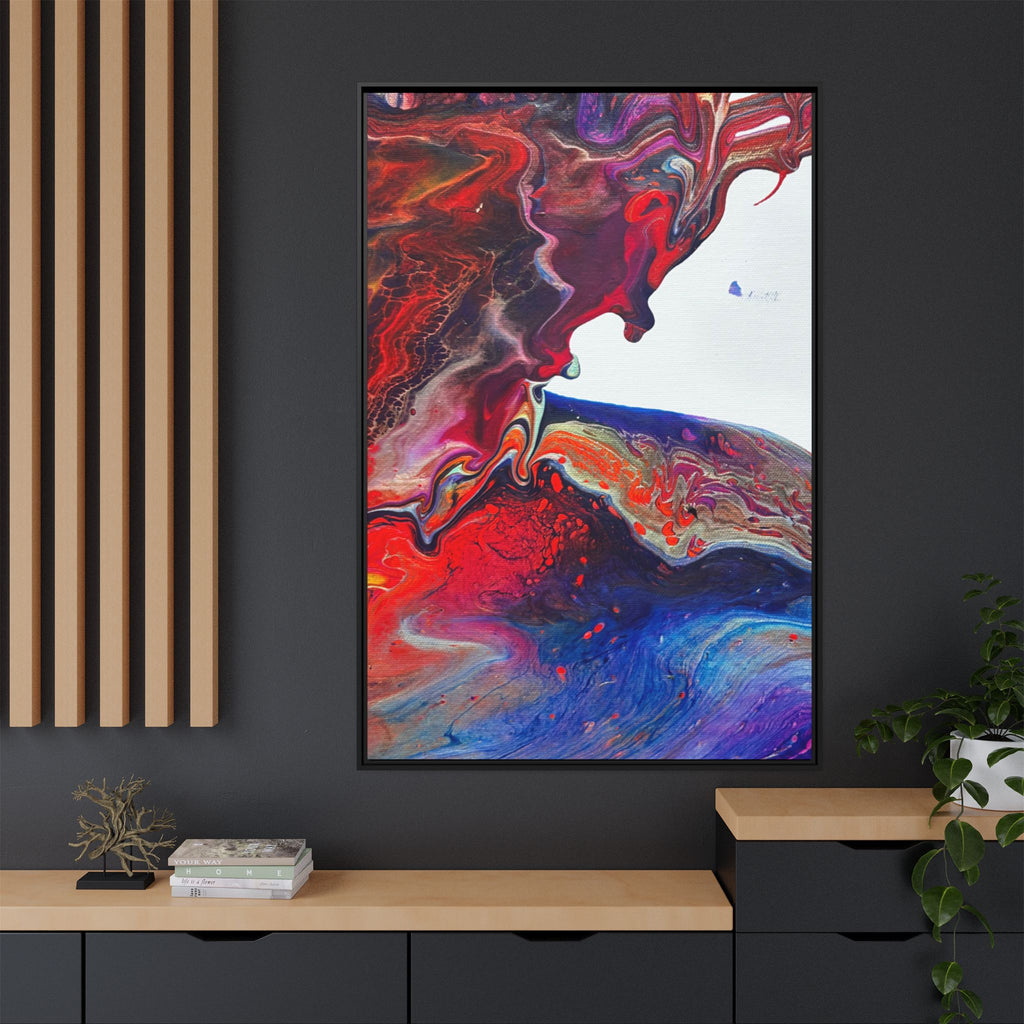 Universe Abstract Red & Blue Fluid Art Matte Canvas (Framed)