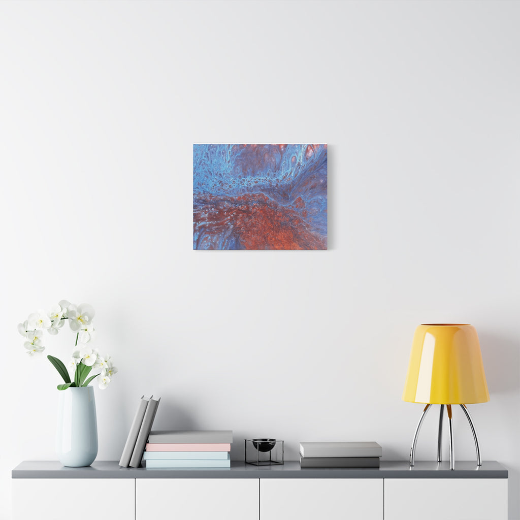 Abstract Blue & Rust Fluid Art Matte Canvas Wave Stretched Wall Art