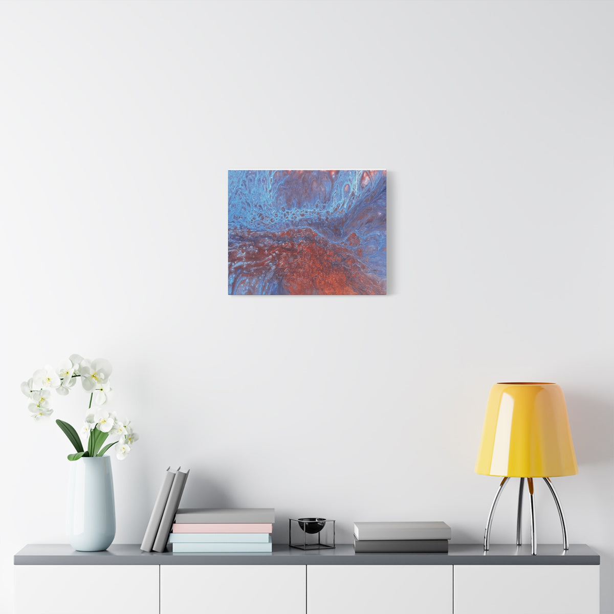 Abstract Blue & Rust Fluid Art Matte Canvas Wave Stretched Wall Art