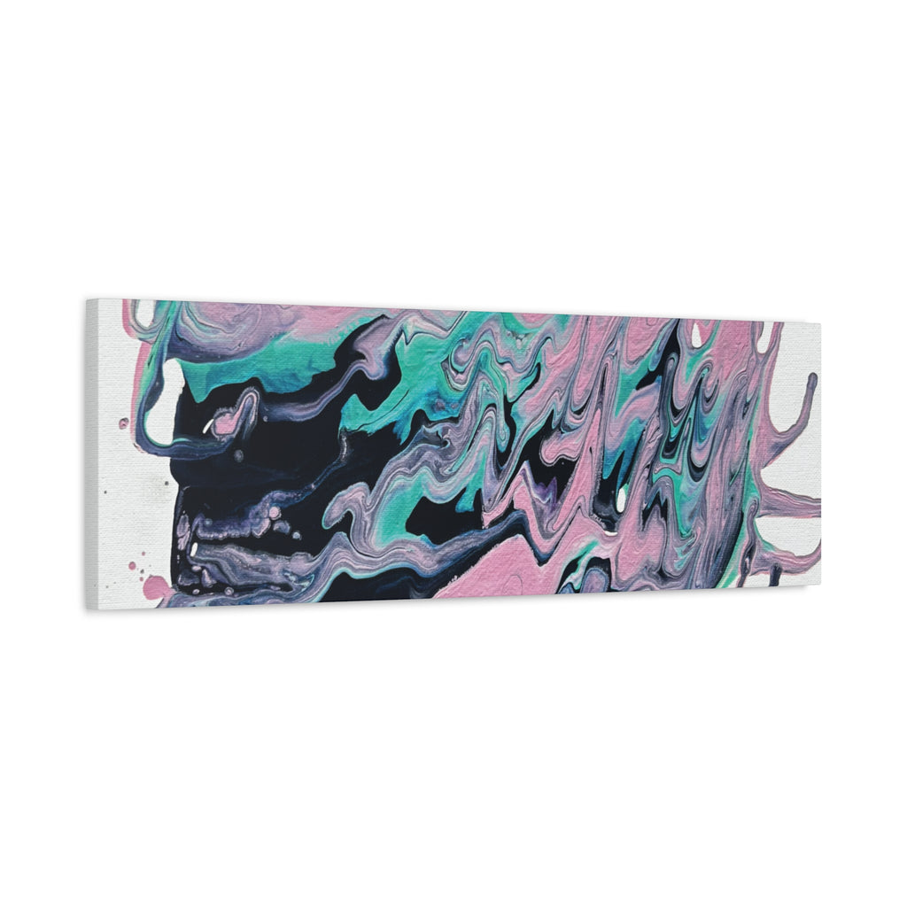 Dripping Abstract Pour Painting Canvas  Pink Teal Fluid Art Stretched Wall Decor