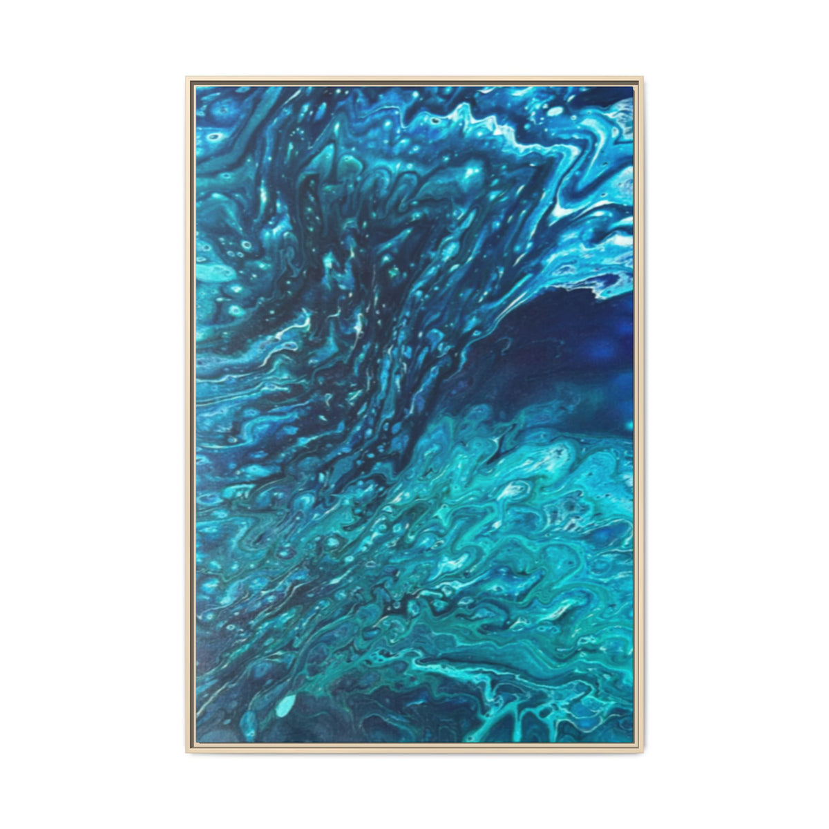 Framed Ocean Abstract Matte Canvas Art Turquoise Blue Fluid Painting