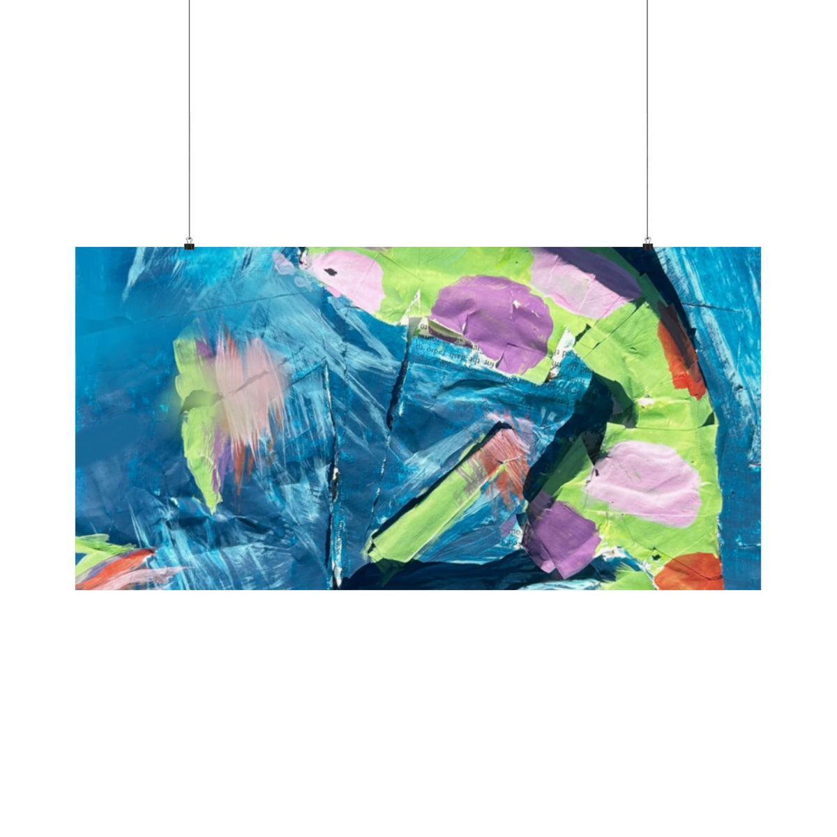 The Fish Abstract Color Splash Matte Horizontal Poster Vibrant Blue & Neon Accent Wall Art