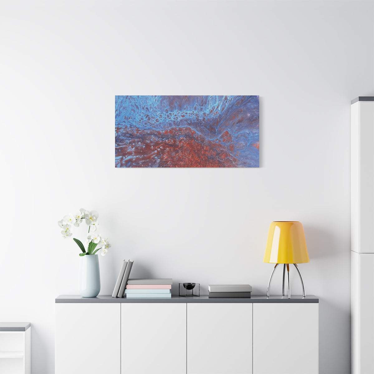 Abstract Blue & Rust Fluid Art Matte Canvas Wave Stretched Wall Art