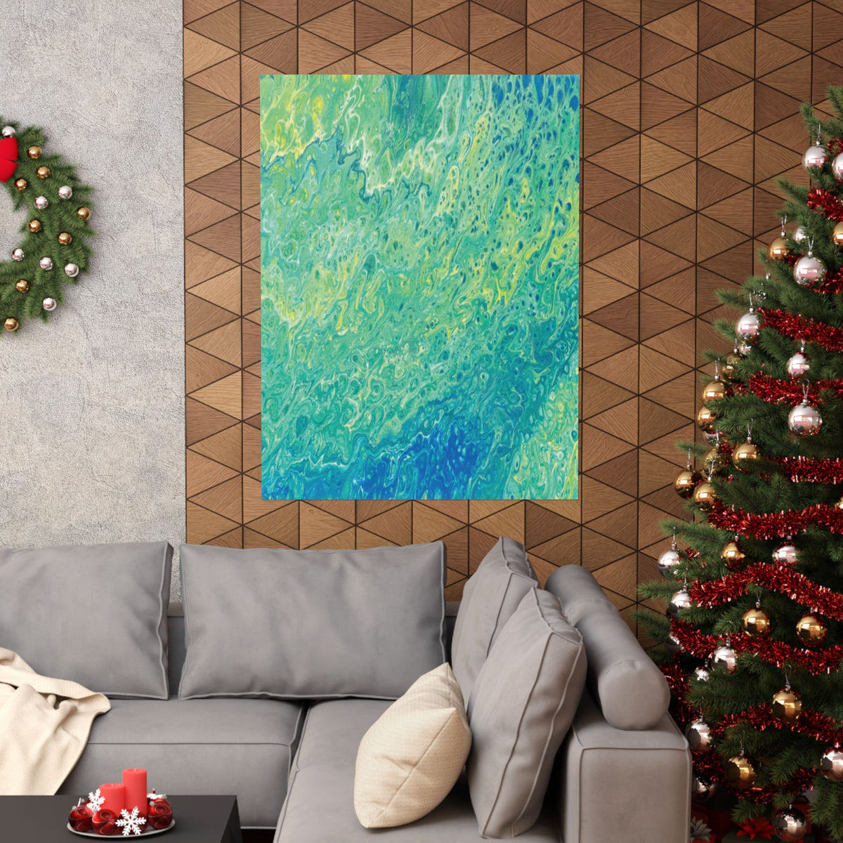 Abstract Ocean Blue Matte Poster Moss Turquoise Green Fluid Art