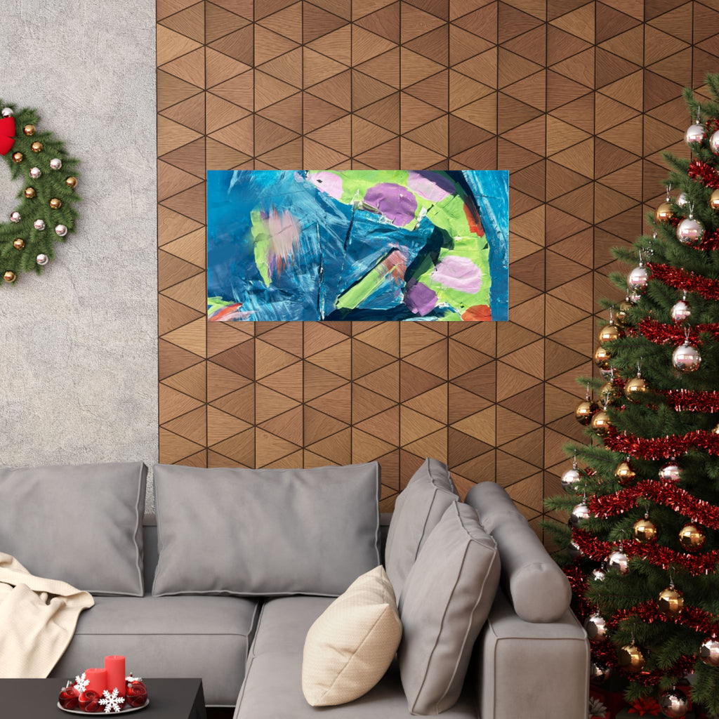 The Fish Abstract Color Splash Matte Horizontal Poster Vibrant Blue & Neon Accent Wall Art