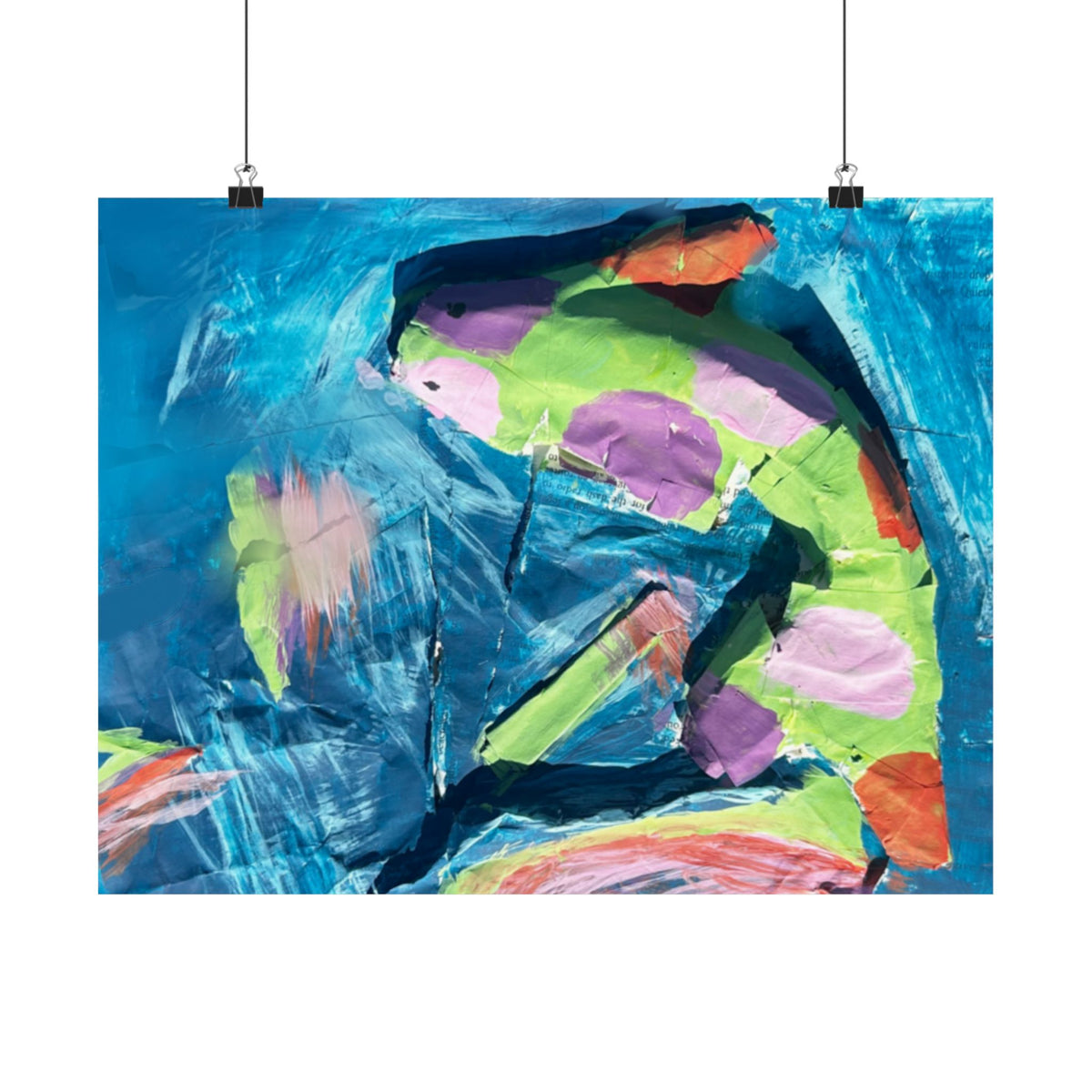 The Fish Abstract Color Splash Matte Horizontal Poster Vibrant Blue & Neon Accent Wall Art
