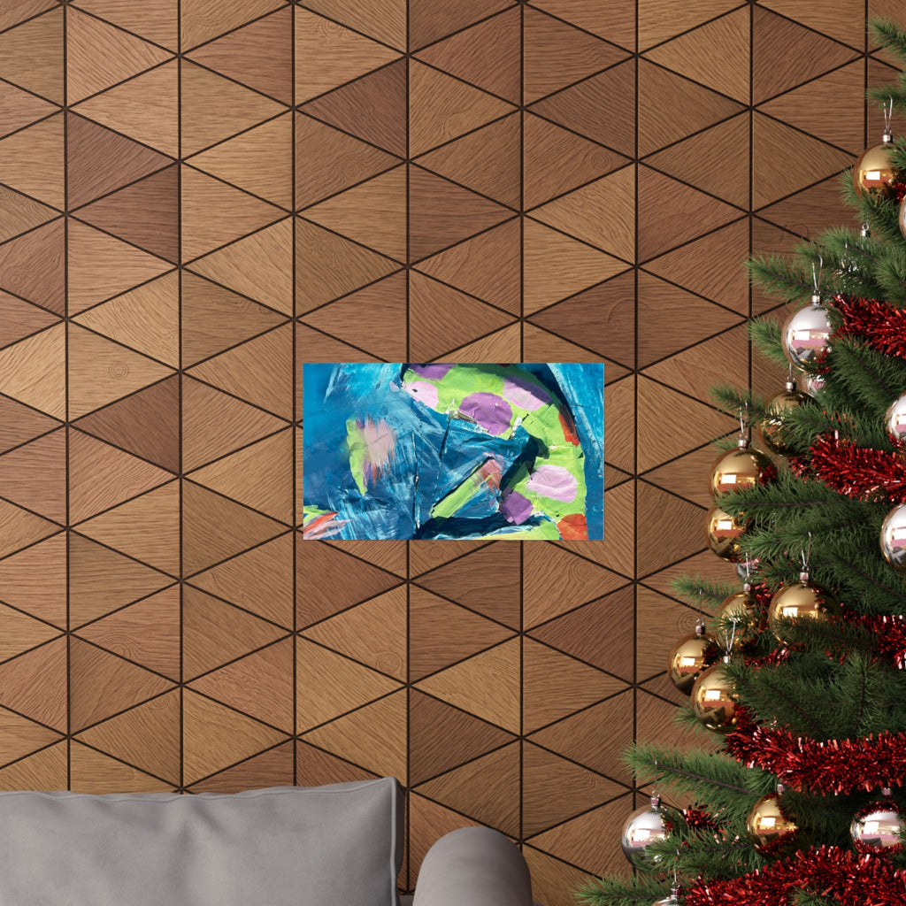 The Fish Abstract Color Splash Matte Horizontal Poster Vibrant Blue & Neon Accent Wall Art
