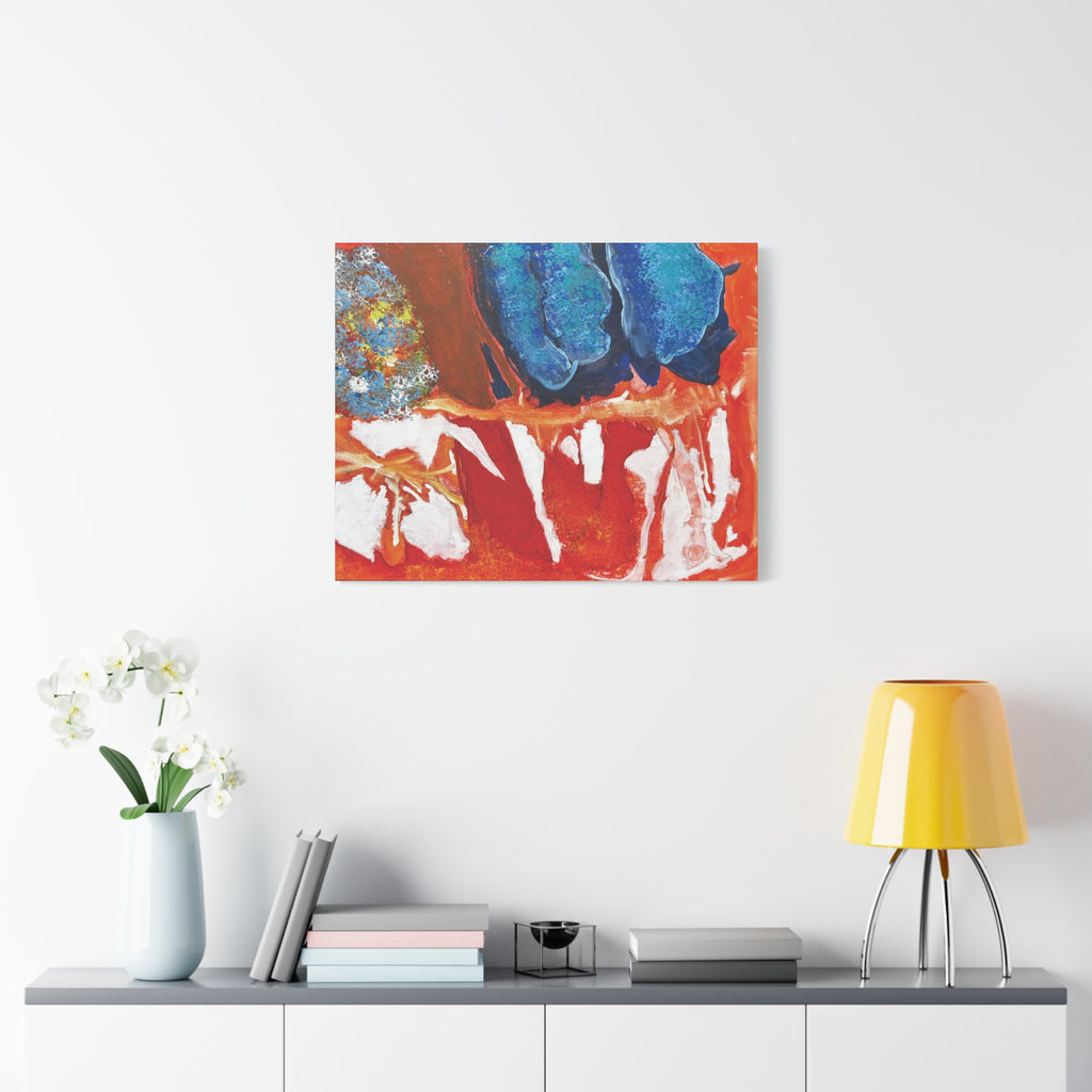 Abstract Red & Blue Matte Stretched Canvas Modern Expressionist Wall Art