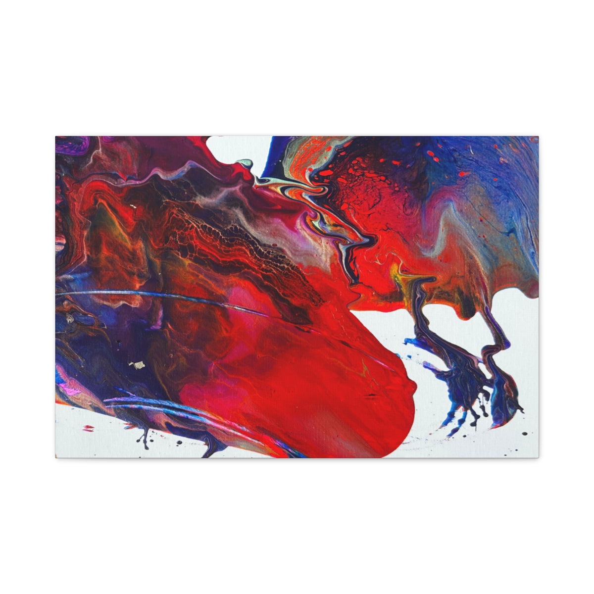 Abstract Red & Blue Fluid Art Canvas Print — Matte Stretched Wall Art