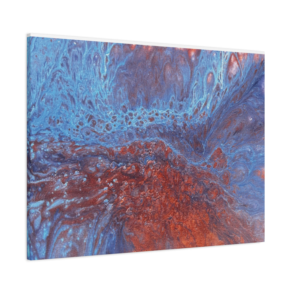 Abstract Blue & Rust Fluid Art Matte Canvas Wave Stretched Wall Art