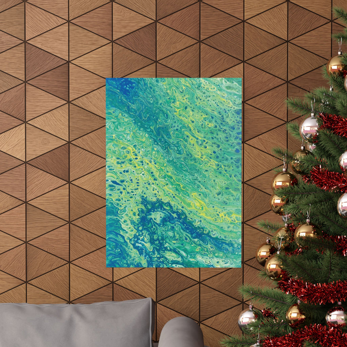 Moss Abstract Ocean Flow Matte Poster (Blue-Green Vertical Fluid Art)