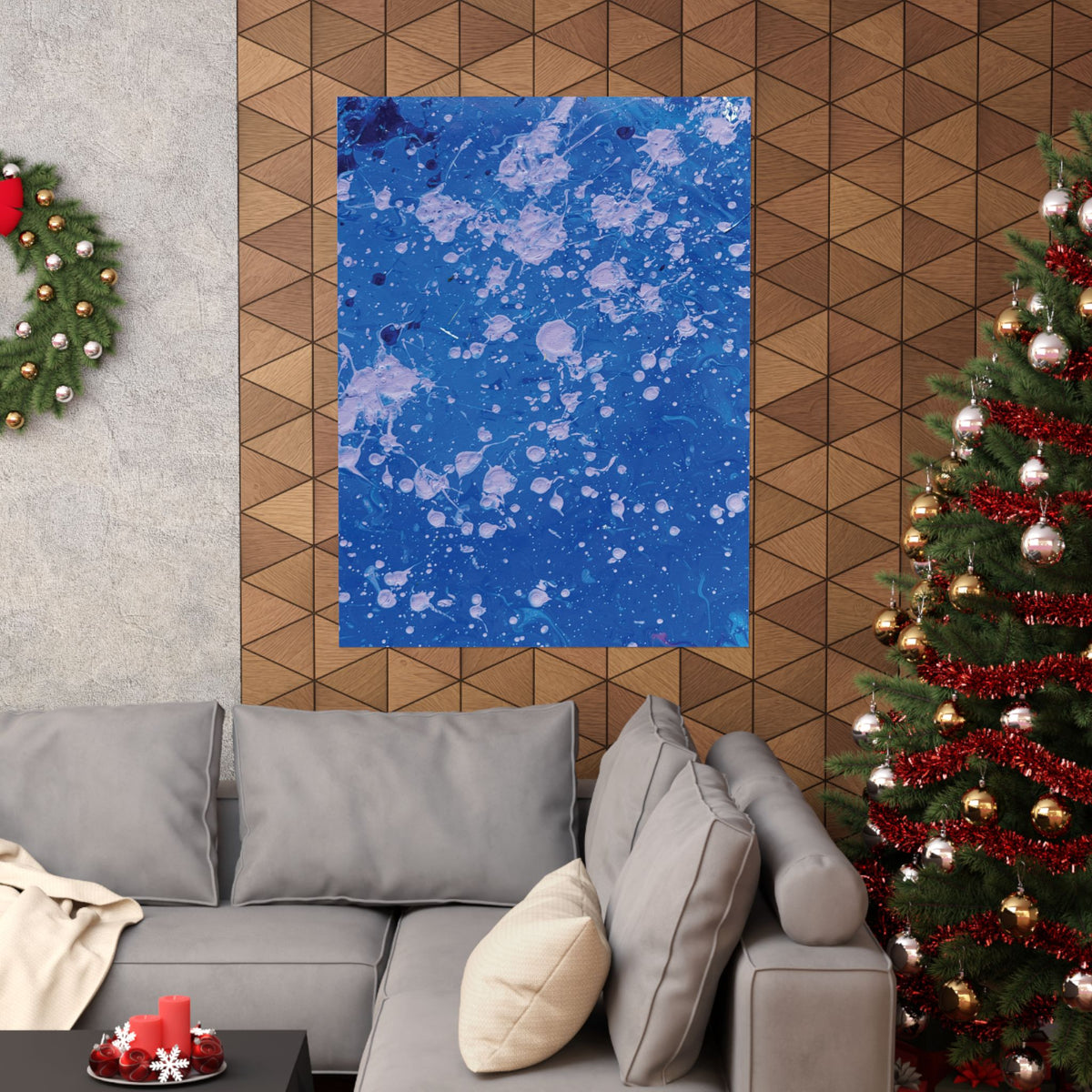 Abstract Blue Paint Splatter Matte Poster Dots Vertical Modern Wall Art