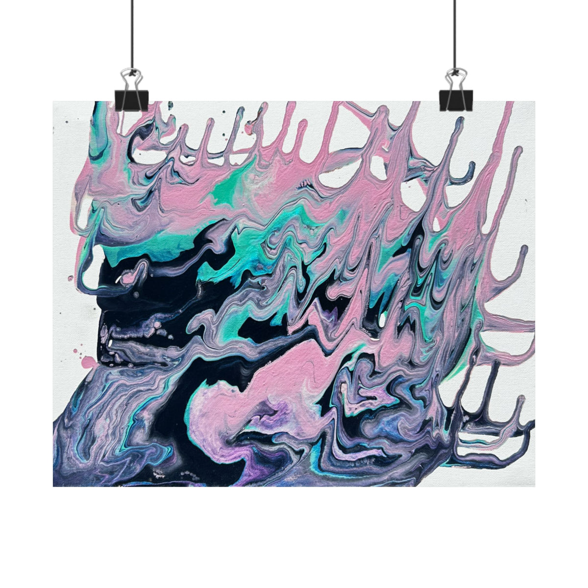 Abstract Fluid Art Poster Dripping Pink & Teal Matte Horizontal Print