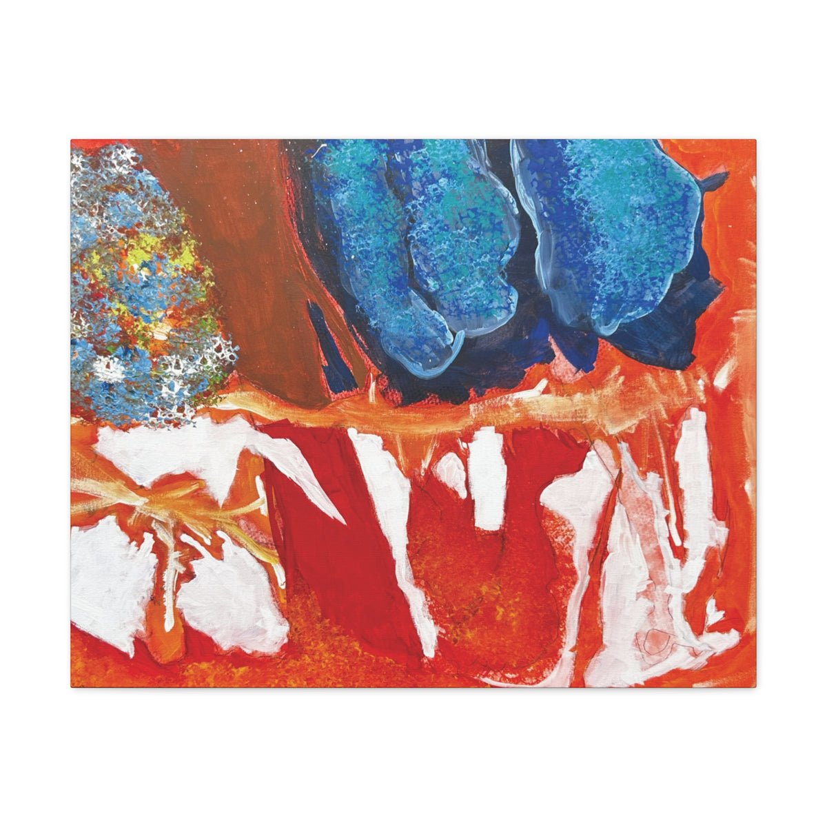 Abstract Red & Blue Matte Stretched Canvas Modern Expressionist Wall Art