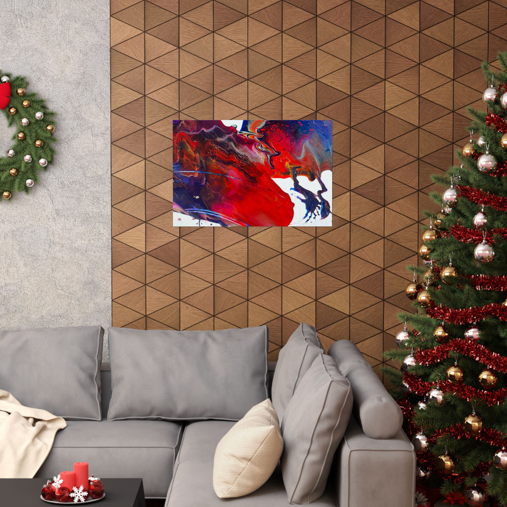 Abstract Red & Blue Matte Poster Universe Horizontal Modern Art Print
