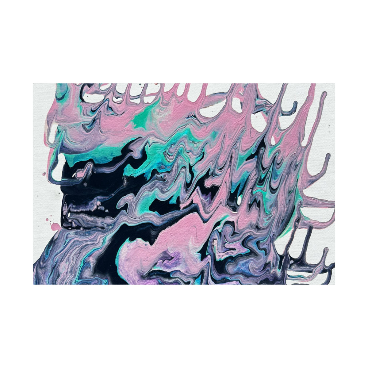 Abstract Fluid Art Poster Dripping Pink & Teal Matte Horizontal Print