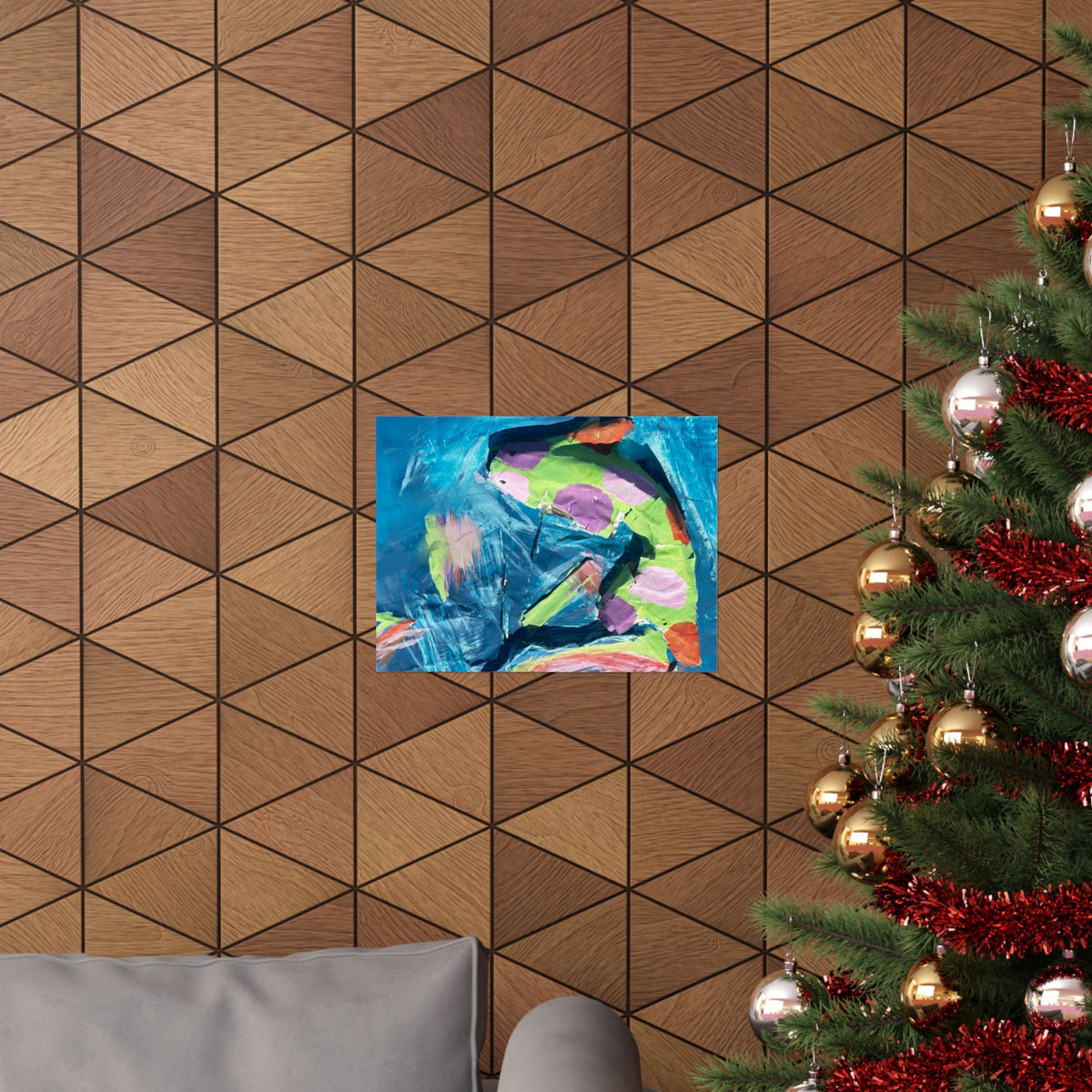 The Fish Abstract Color Splash Matte Horizontal Poster Vibrant Blue & Neon Accent Wall Art