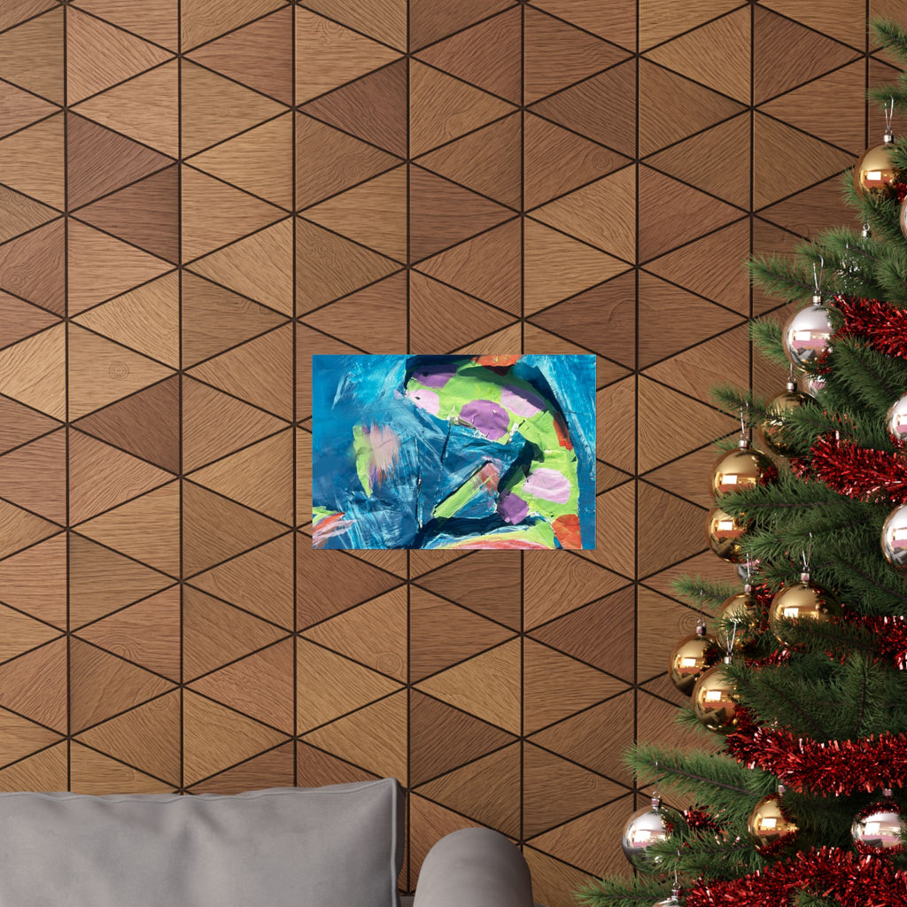 The Fish Abstract Color Splash Matte Horizontal Poster Vibrant Blue & Neon Accent Wall Art