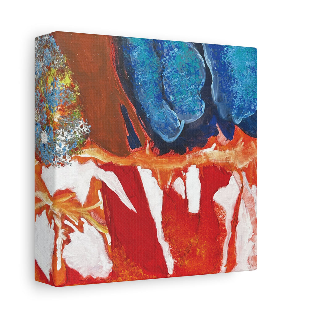 Abstract Red & Blue Matte Stretched Canvas Modern Expressionist Wall Art