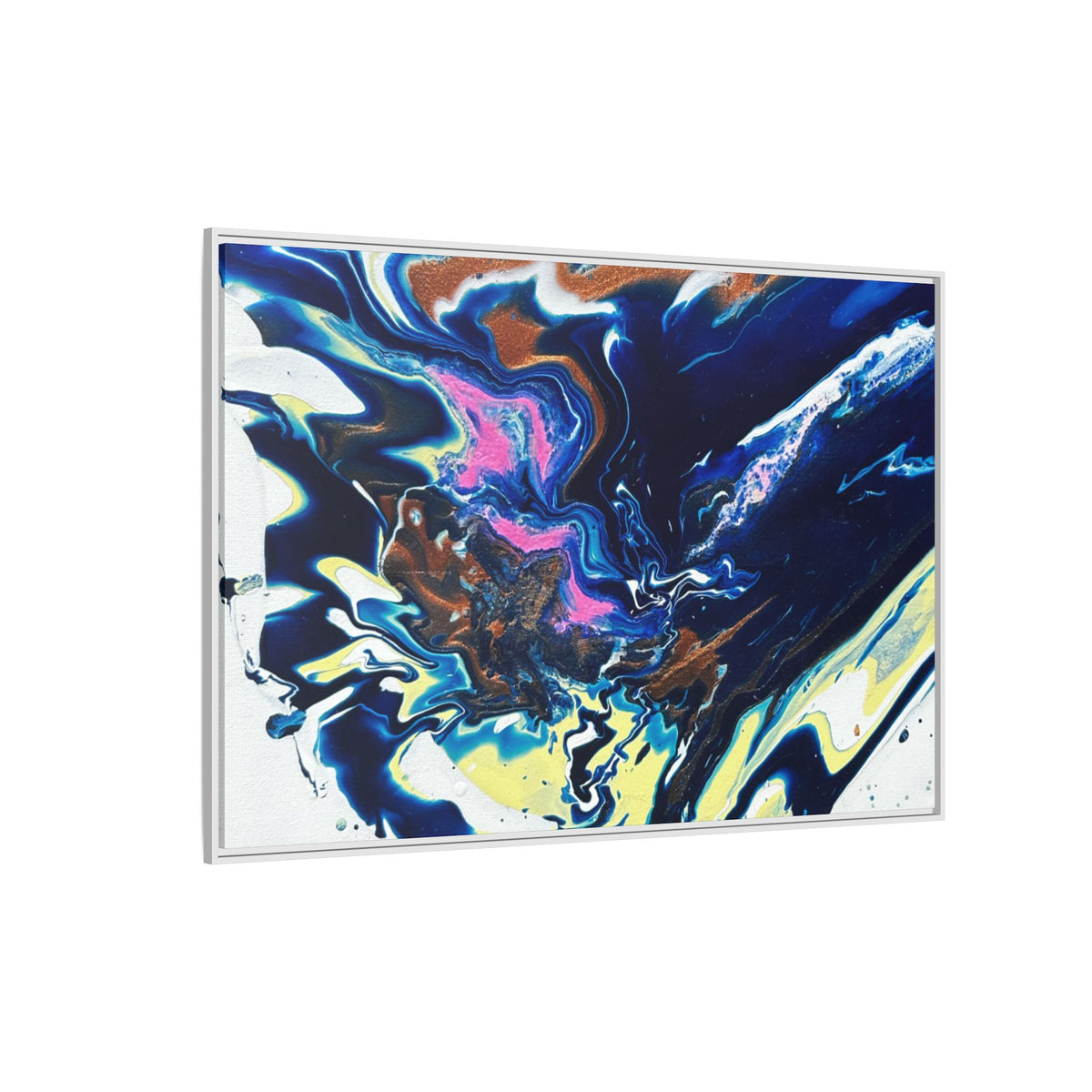 Framed Canvas Print Change Abstract Fluid Art (Blue Multicolor)