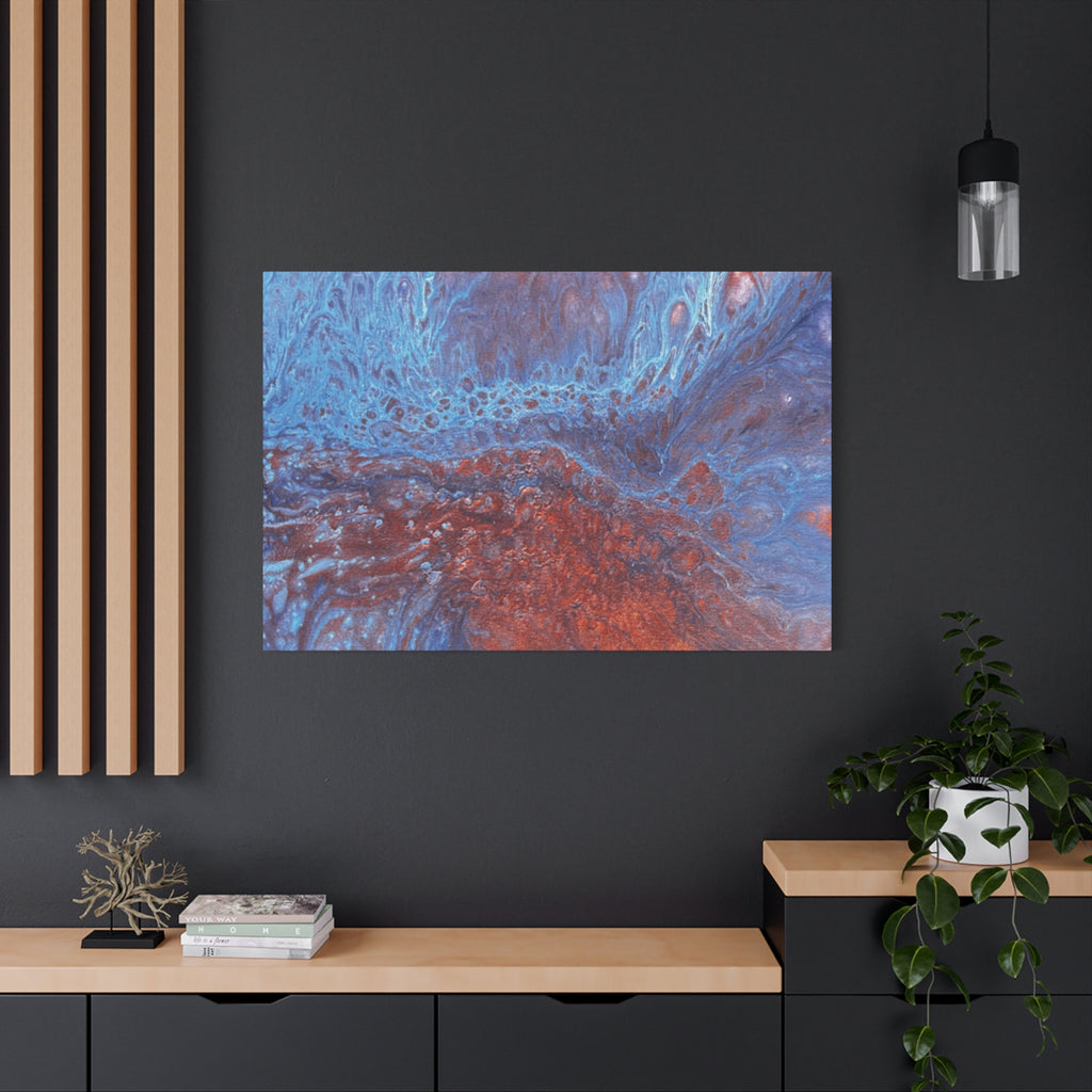 Abstract Blue & Rust Fluid Art Matte Canvas Wave Stretched Wall Art