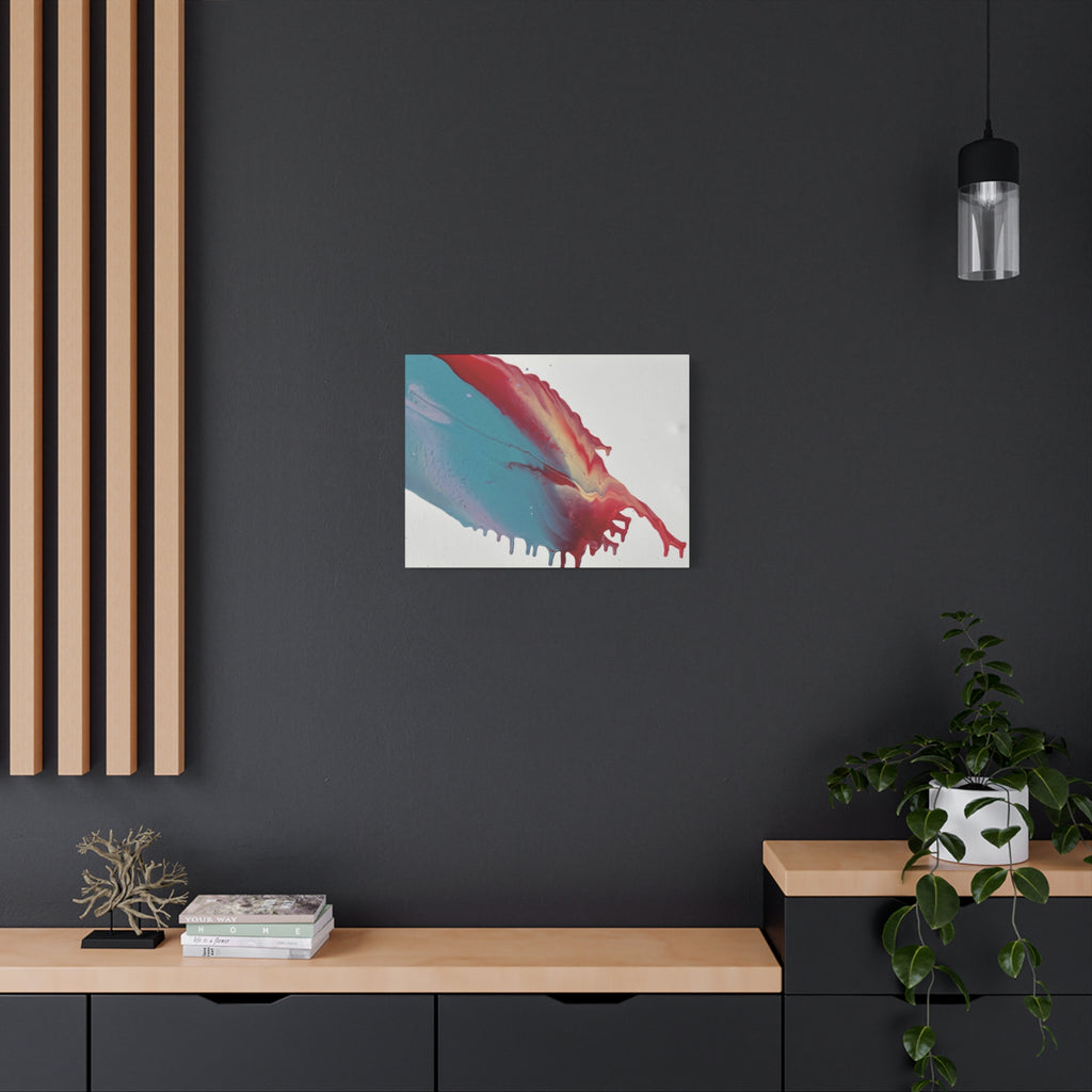 Ceiling Abstract Drip Matte Canvas Print (Blue & Red Fluid Art)