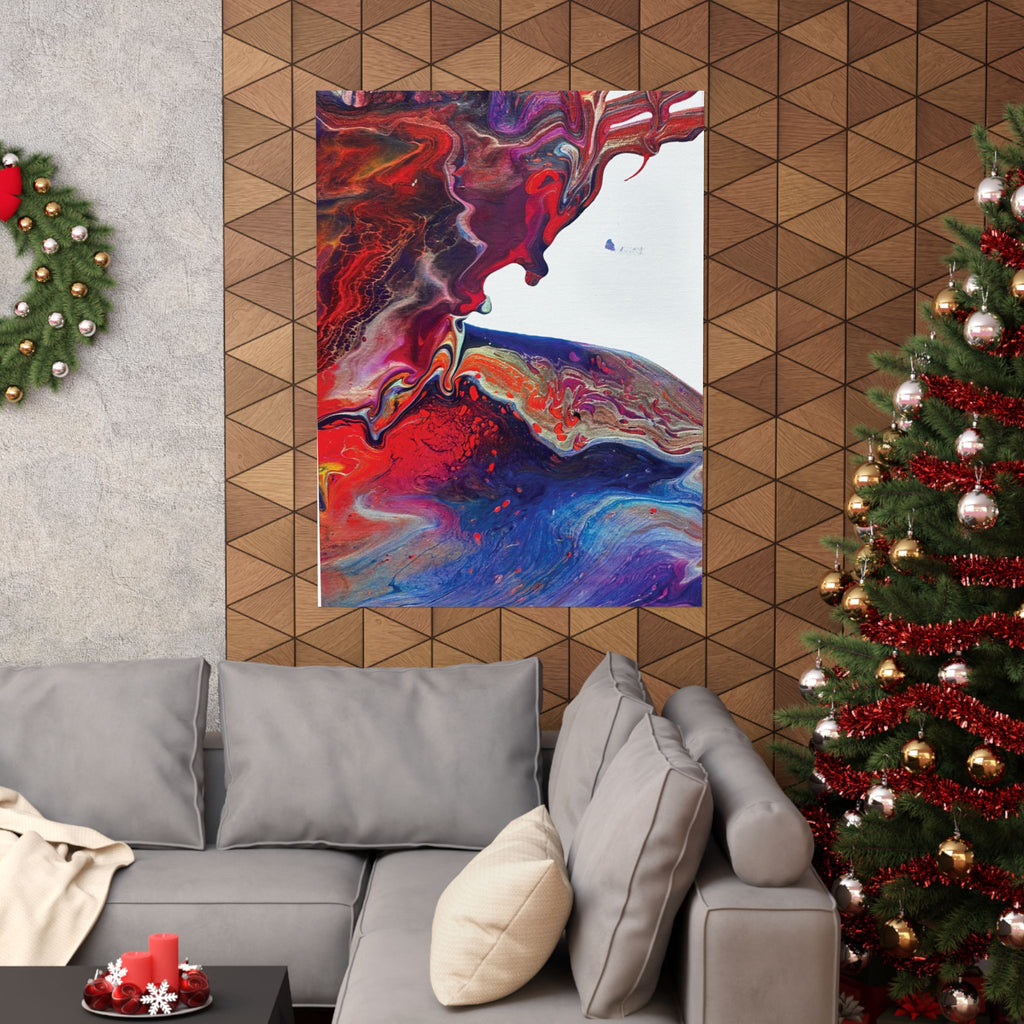 Abstract Fluid Art Matte Poster Universe Vertical Red & Blue Wall Art