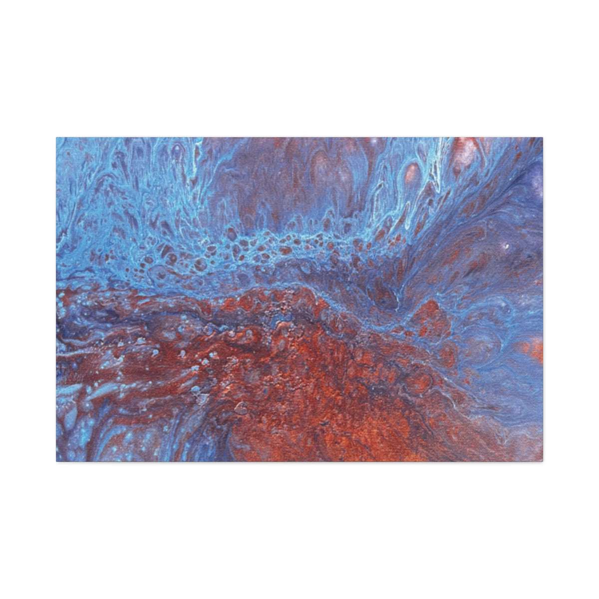 Abstract Blue & Rust Fluid Art Matte Canvas Wave Stretched Wall Art