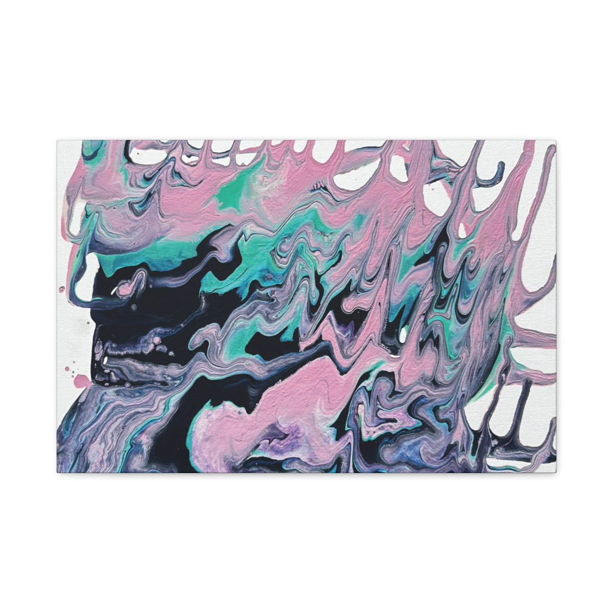 Dripping Abstract Pour Painting Canvas  Pink Teal Fluid Art Stretched Wall Decor