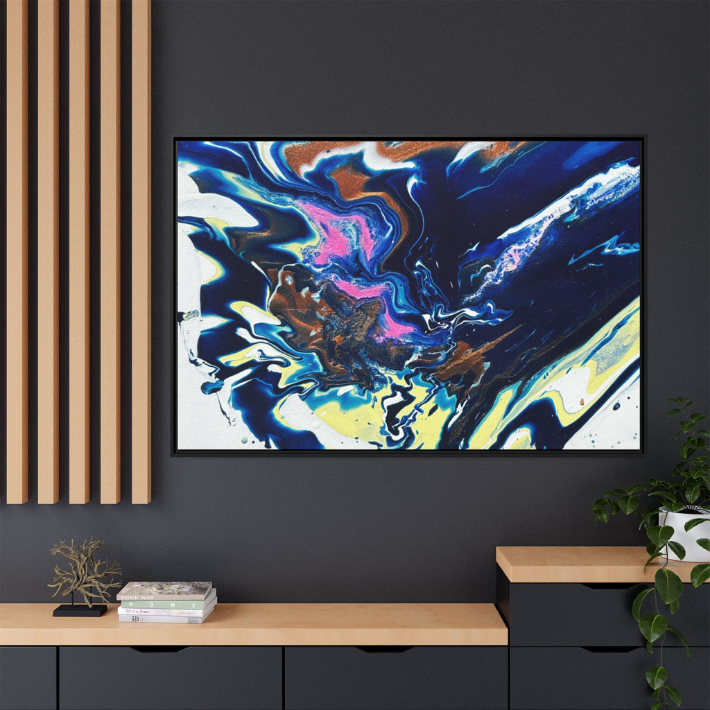 Framed Canvas Print Change Abstract Fluid Art (Blue Multicolor)