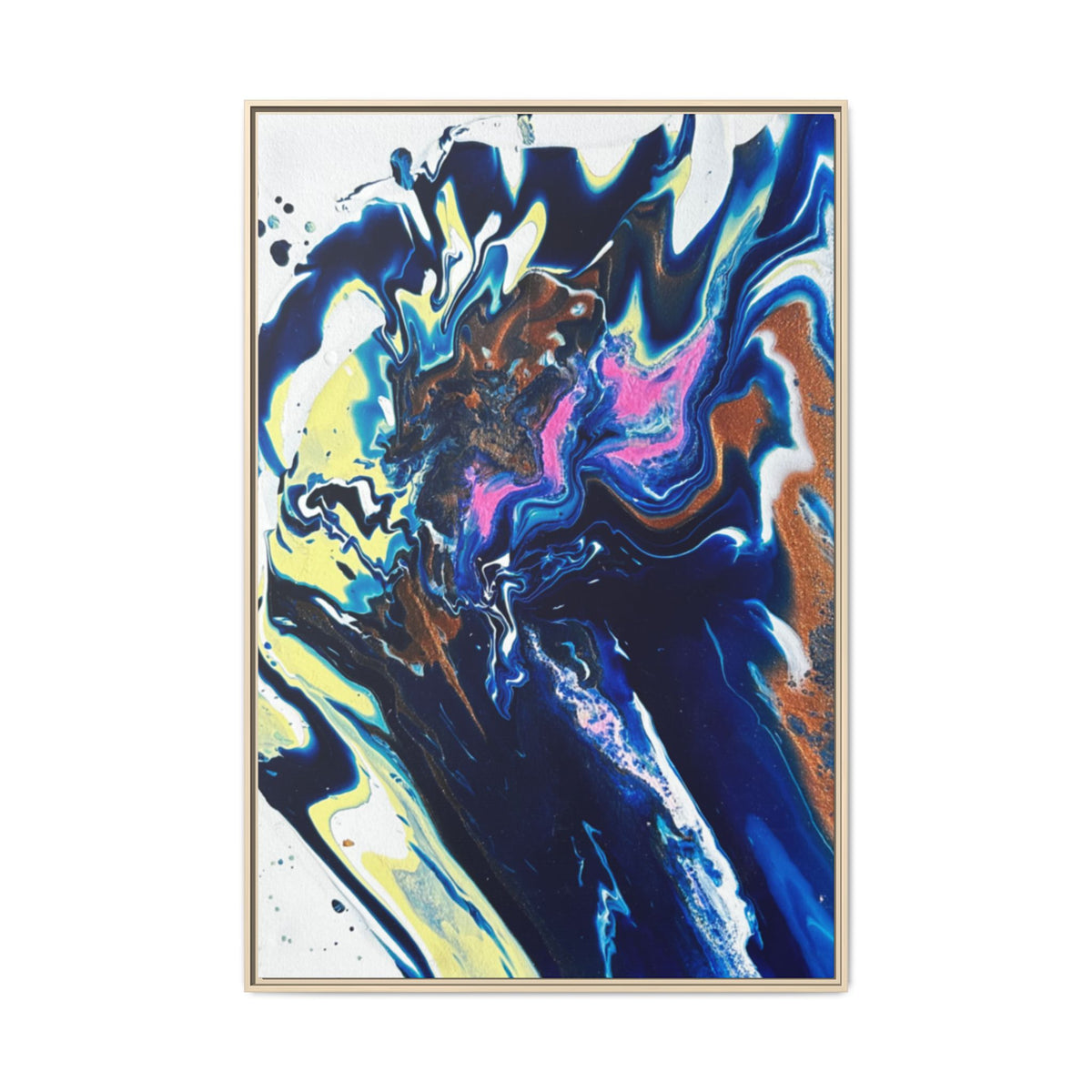 Framed Canvas Print Change Abstract Fluid Art (Blue Multicolor)