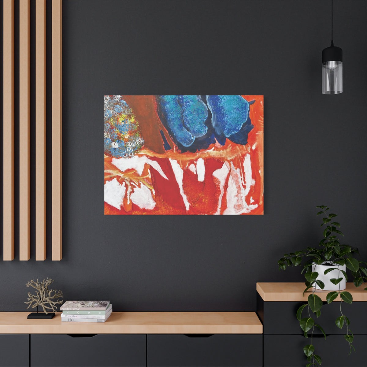 Abstract Red & Blue Matte Stretched Canvas Modern Expressionist Wall Art