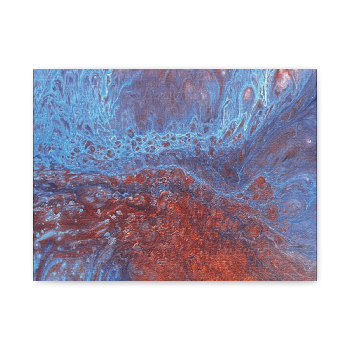 Abstract Blue & Rust Fluid Art Matte Canvas Wave Stretched Wall Art