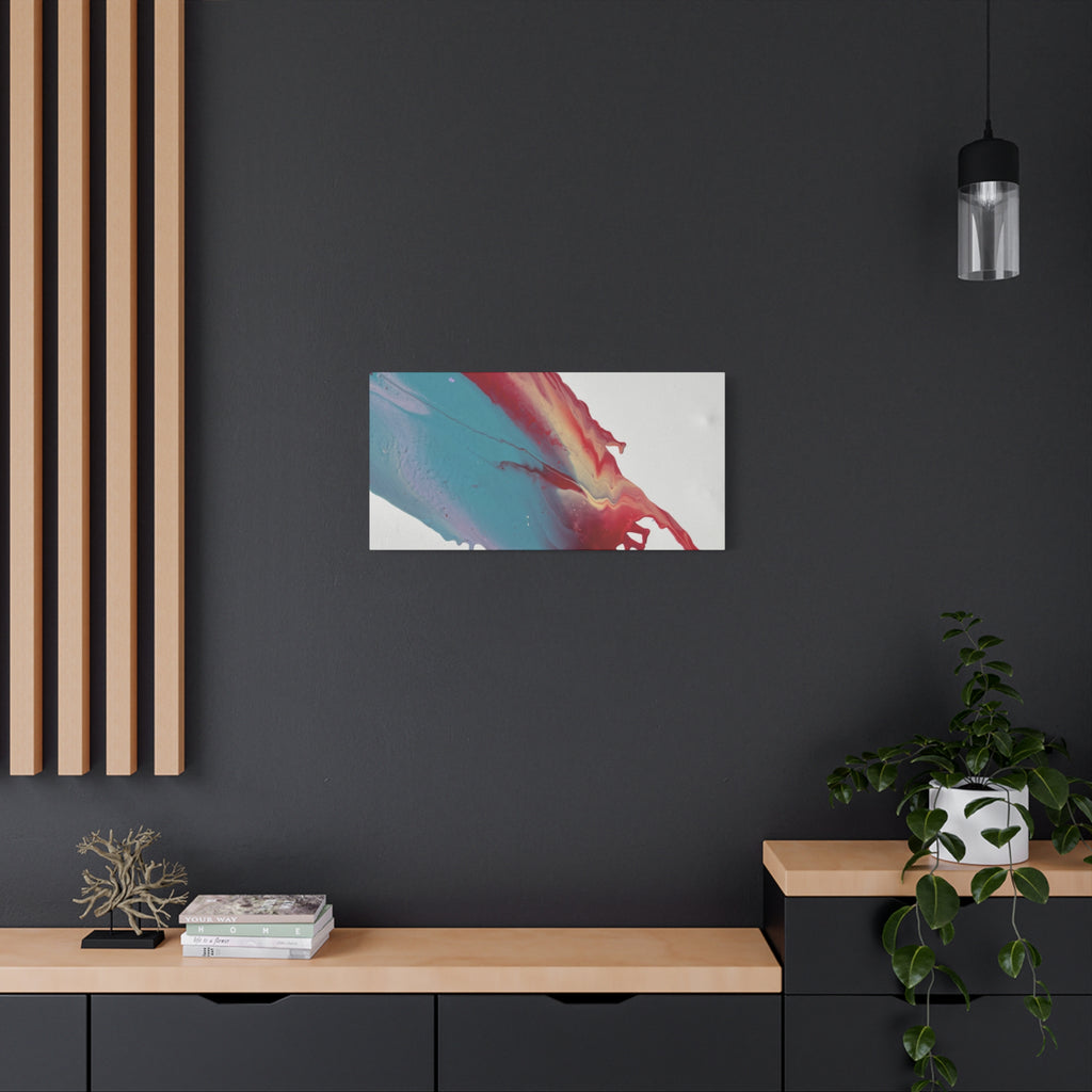Ceiling Abstract Drip Matte Canvas Print (Blue & Red Fluid Art)