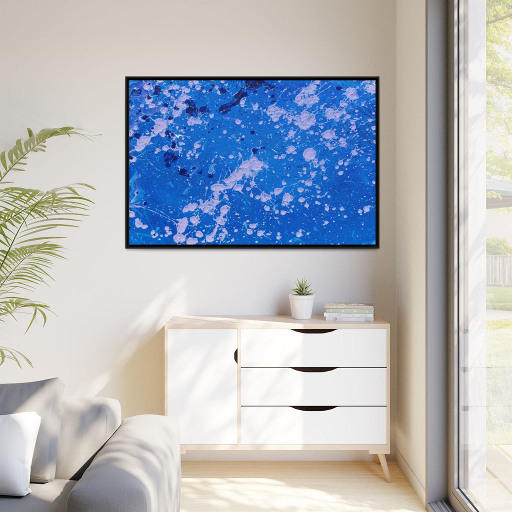 Abstract Blue Splatter Matte Canvas Print Dots (Framed)