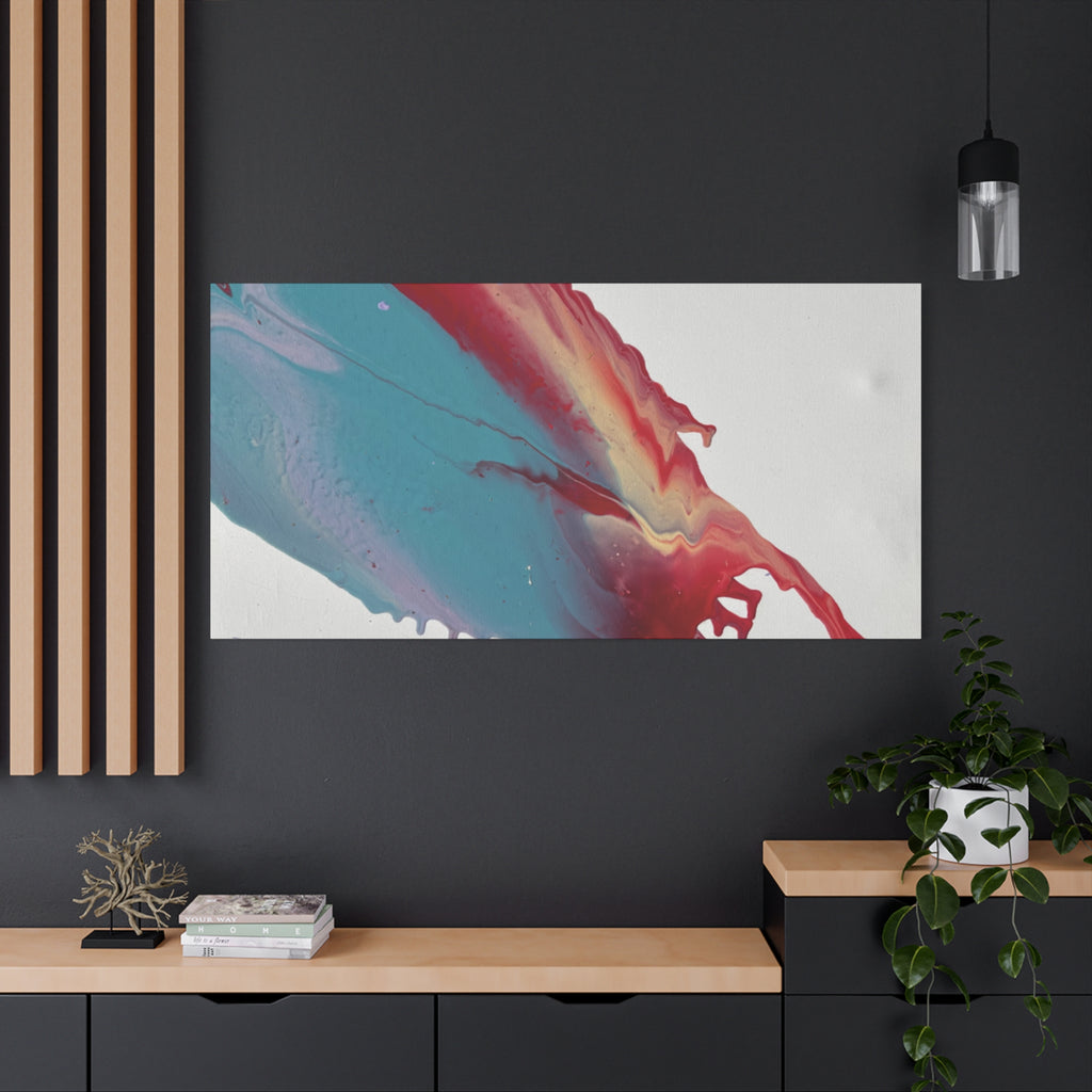 Ceiling Abstract Drip Matte Canvas Print (Blue & Red Fluid Art)