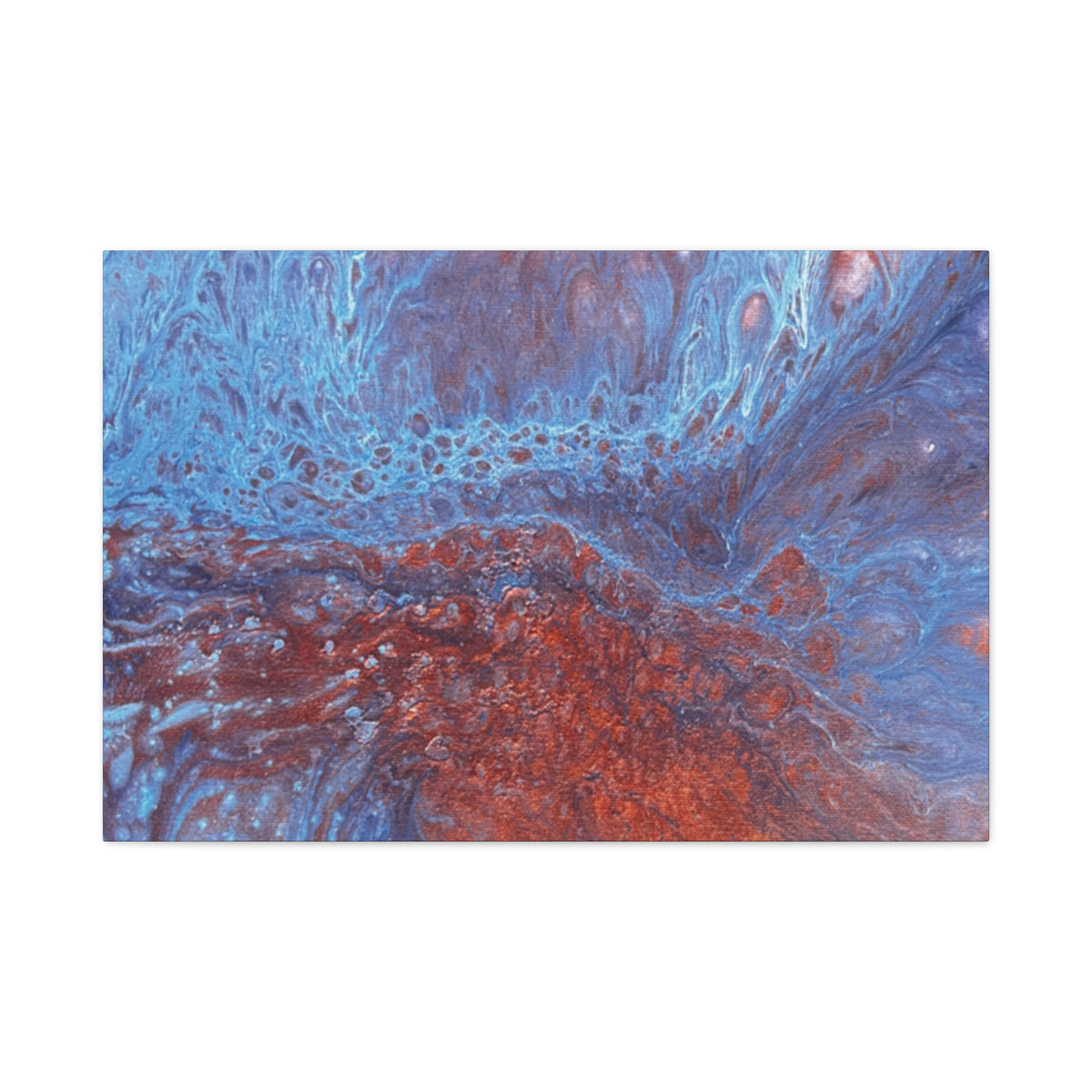Abstract Blue & Rust Fluid Art Matte Canvas Wave Stretched Wall Art
