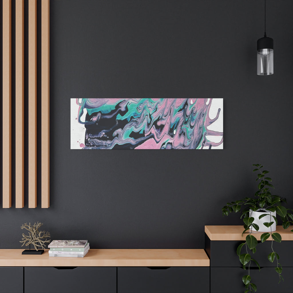 Dripping Abstract Pour Painting Canvas  Pink Teal Fluid Art Stretched Wall Decor