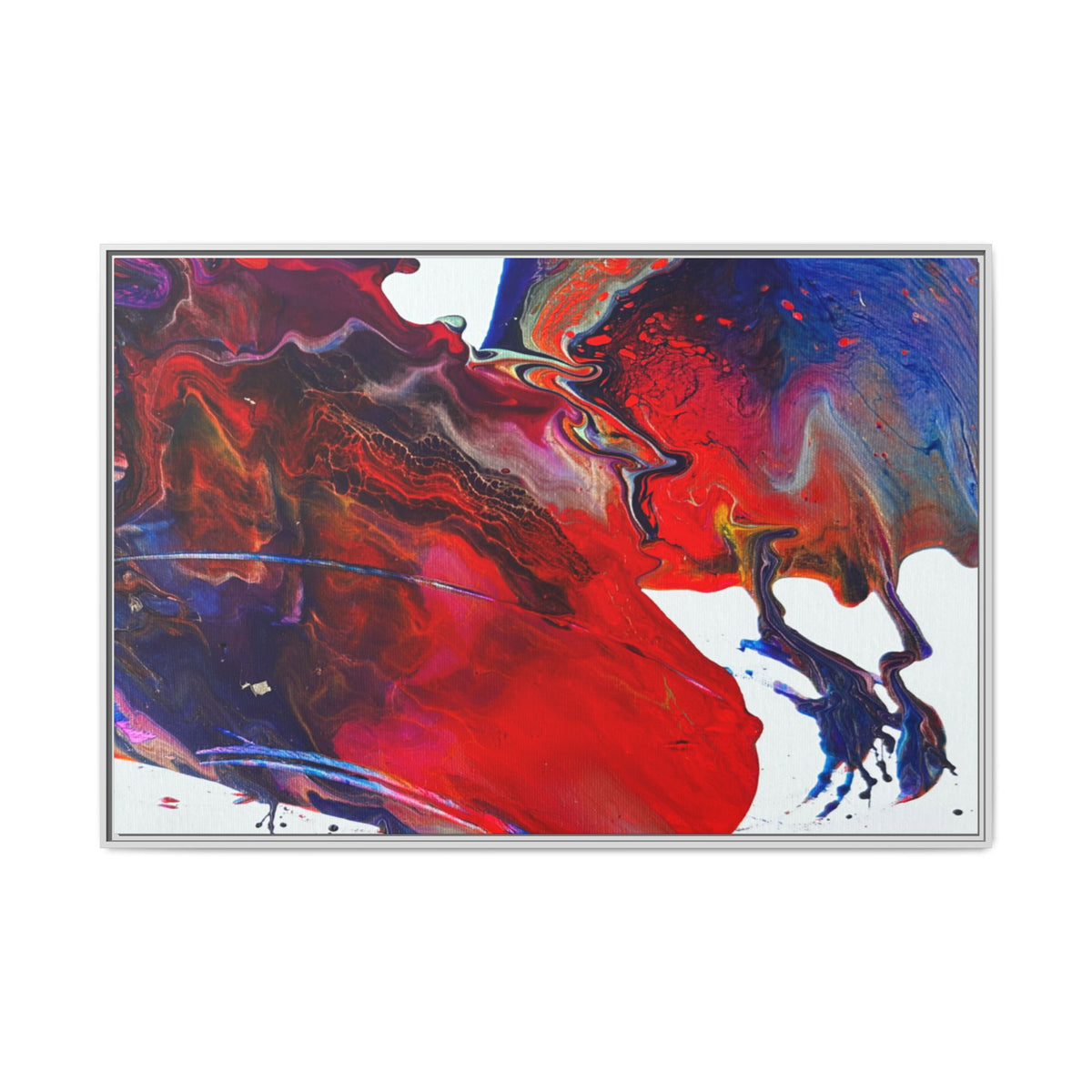 Universe Abstract Red & Blue Fluid Art Matte Canvas (Framed)