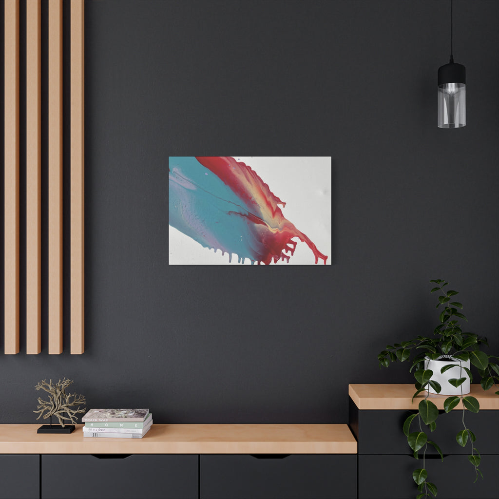 Ceiling Abstract Drip Matte Canvas Print (Blue & Red Fluid Art)