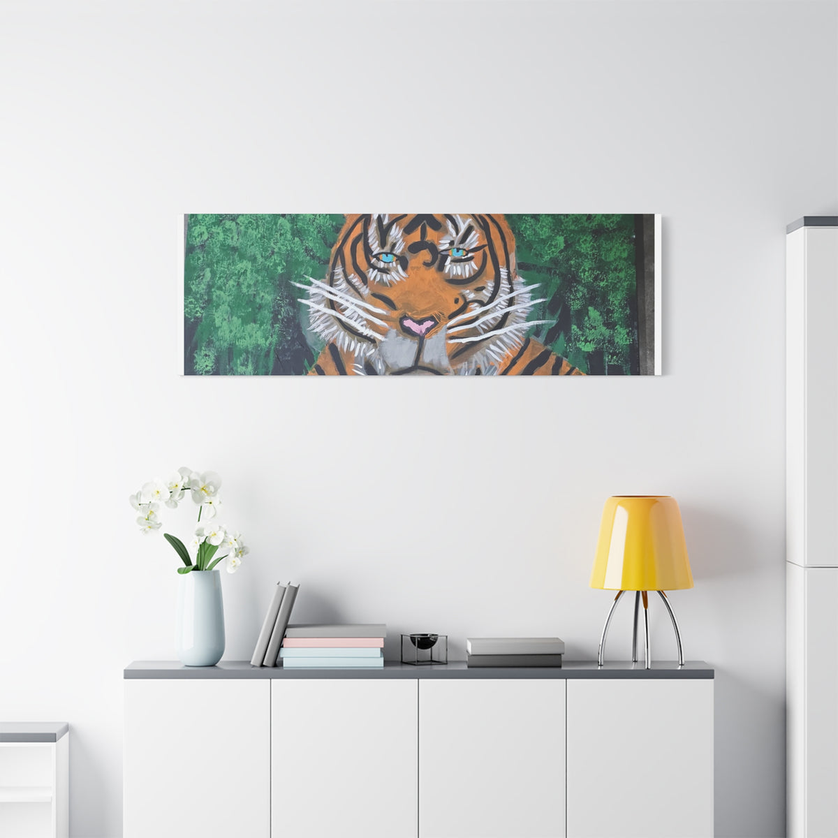 Tiger Portrait Matte Canvas Wall Art Bold Jungle Tiger Painting on Stretched Canvas