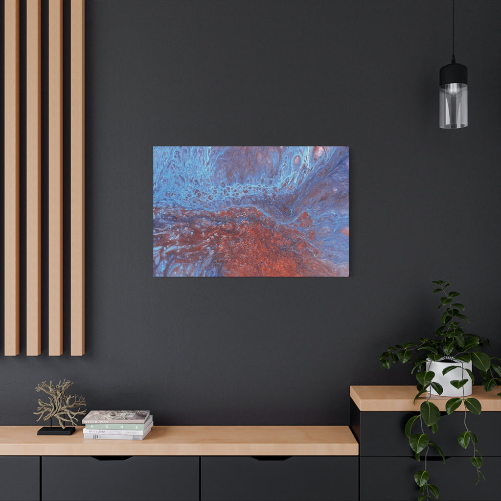 Abstract Blue & Rust Fluid Art Matte Canvas Wave Stretched Wall Art