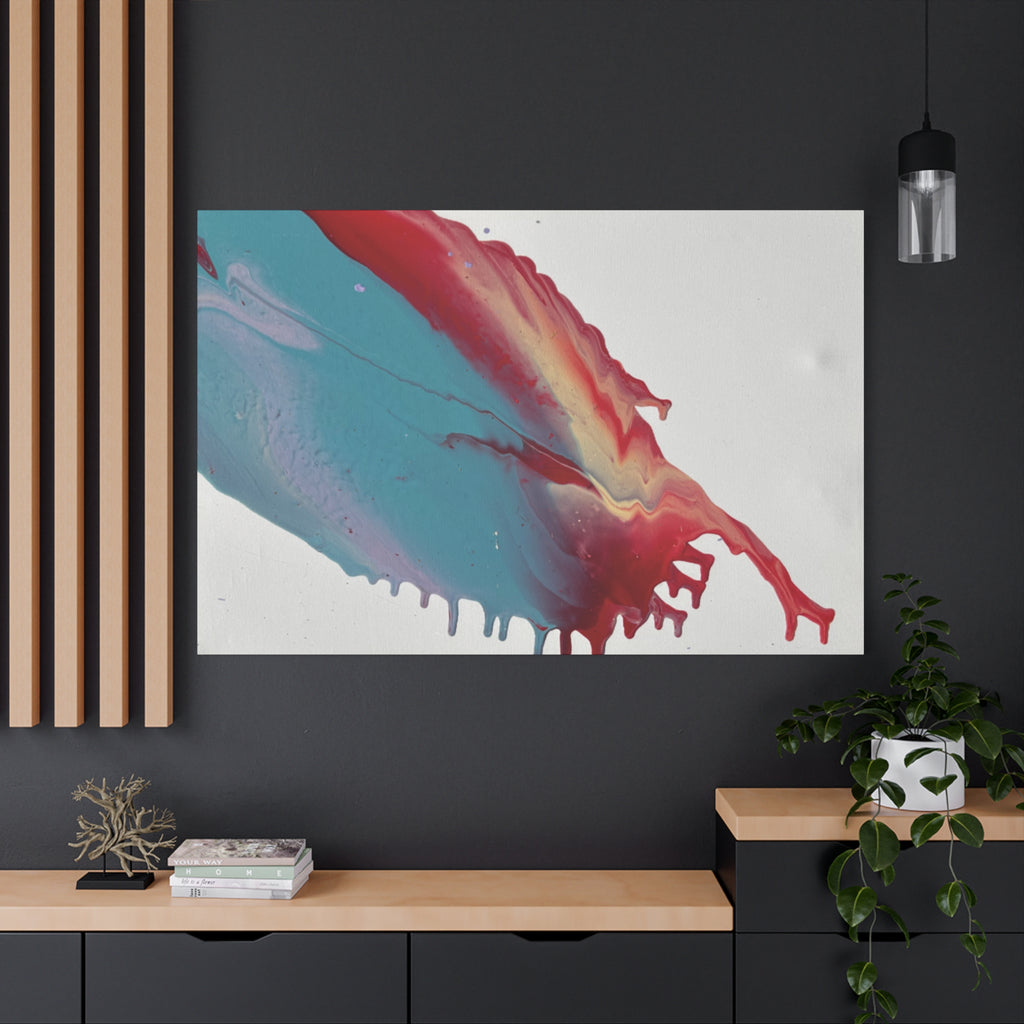 Ceiling Abstract Drip Matte Canvas Print (Blue & Red Fluid Art)
