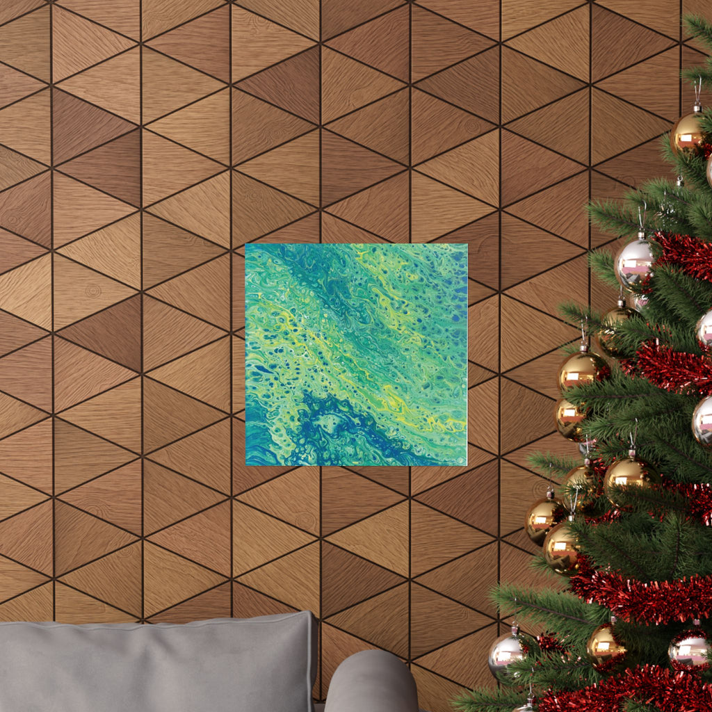 Moss Abstract Ocean Flow Matte Poster (Blue-Green Vertical Fluid Art)