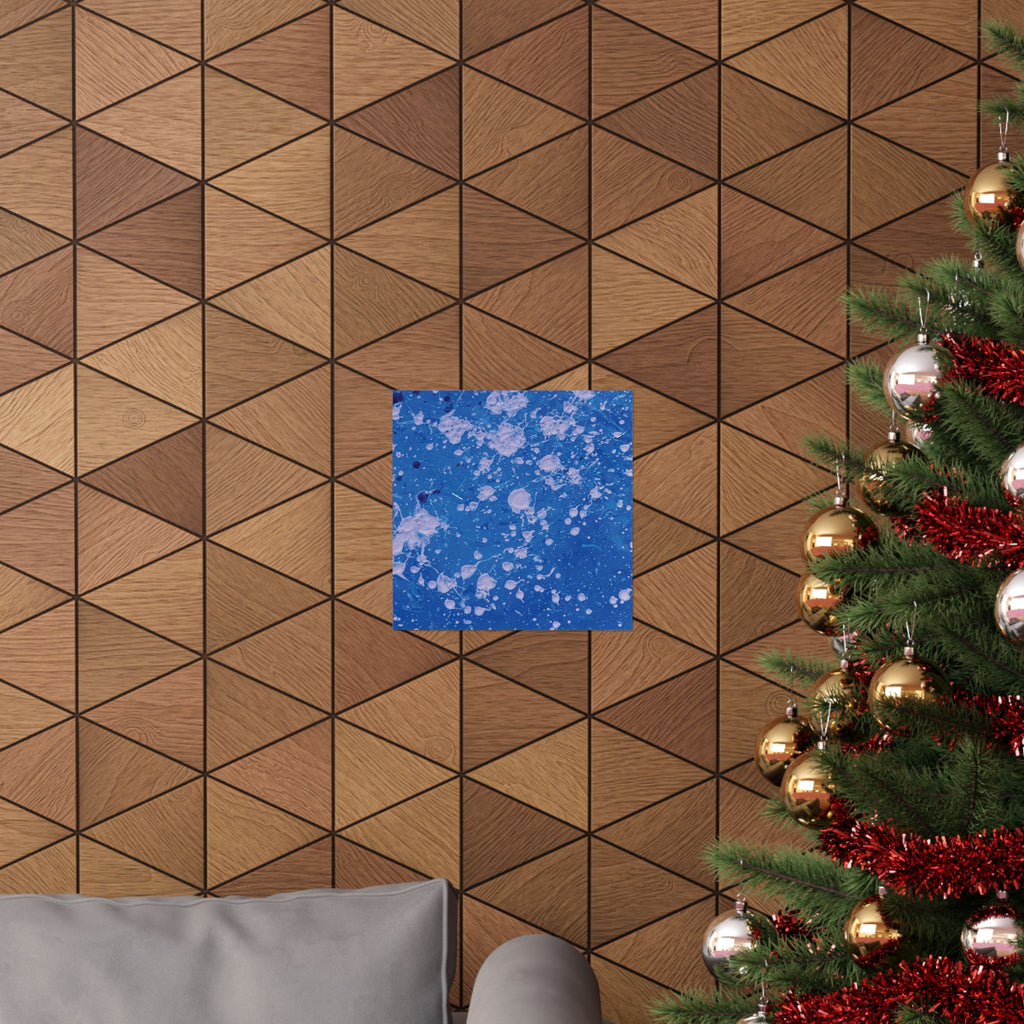 Abstract Blue Paint Splatter Matte Poster Dots Vertical Modern Wall Art