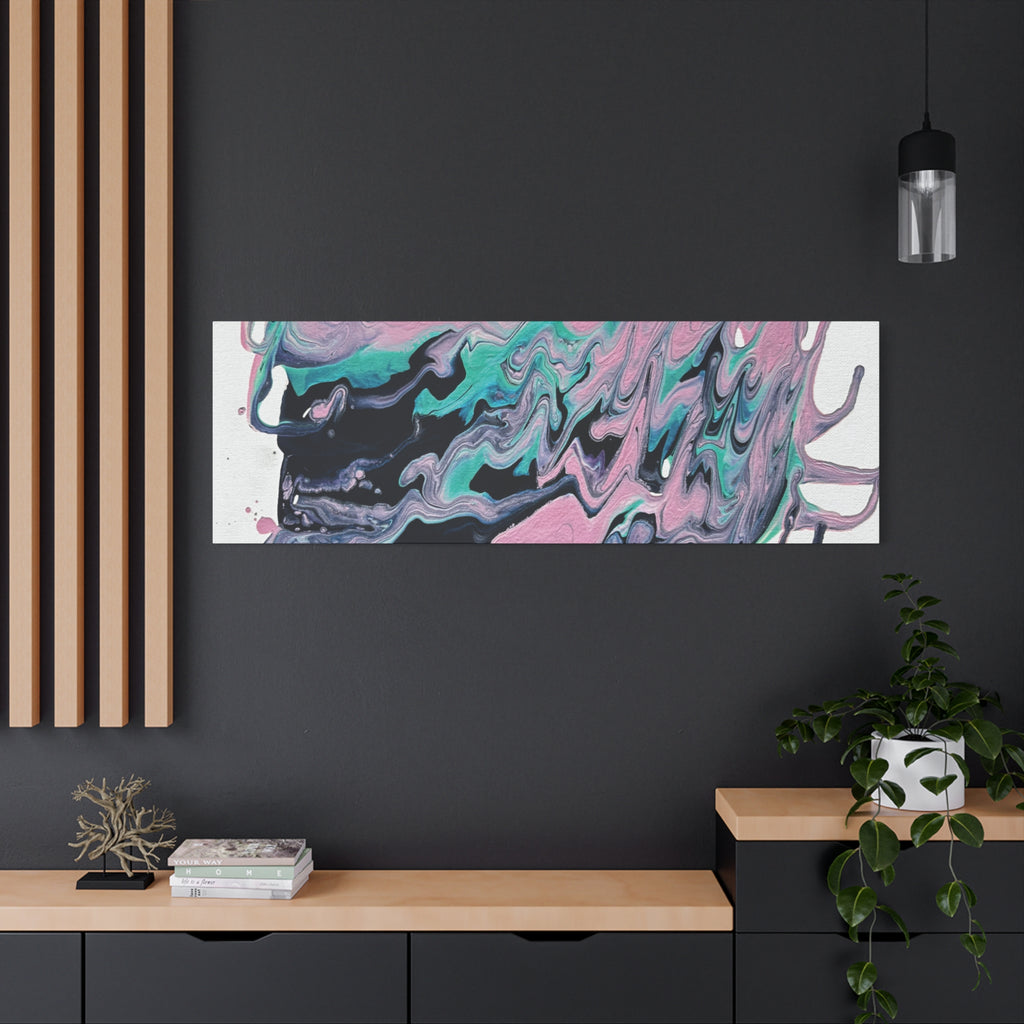 Dripping Abstract Pour Painting Canvas  Pink Teal Fluid Art Stretched Wall Decor