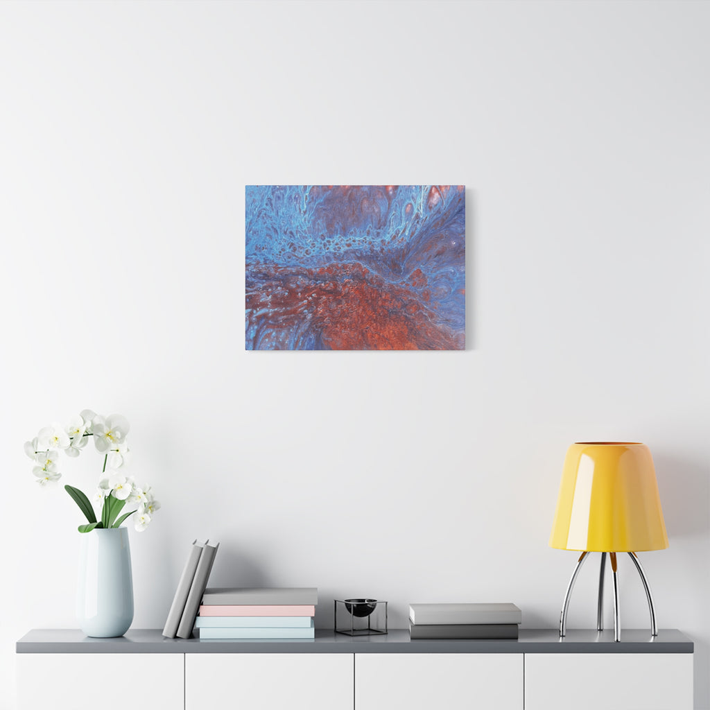 Abstract Blue & Rust Fluid Art Matte Canvas Wave Stretched Wall Art