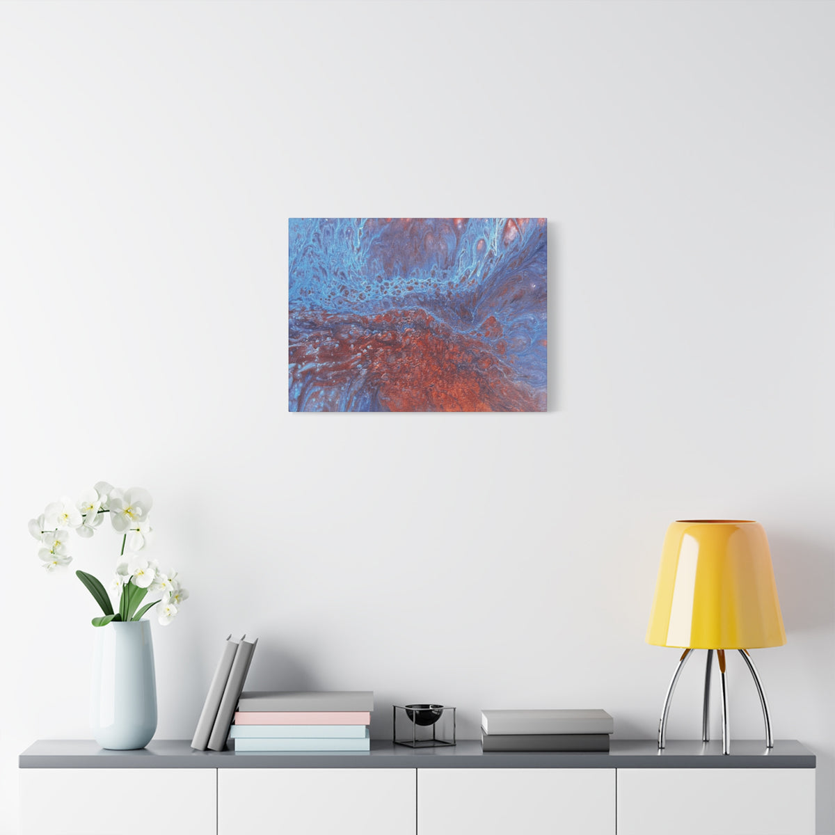 Abstract Blue & Rust Fluid Art Matte Canvas Wave Stretched Wall Art